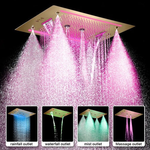 Cascada Venice 23"x31" Brushed Gold Music LED Shower System - Side View