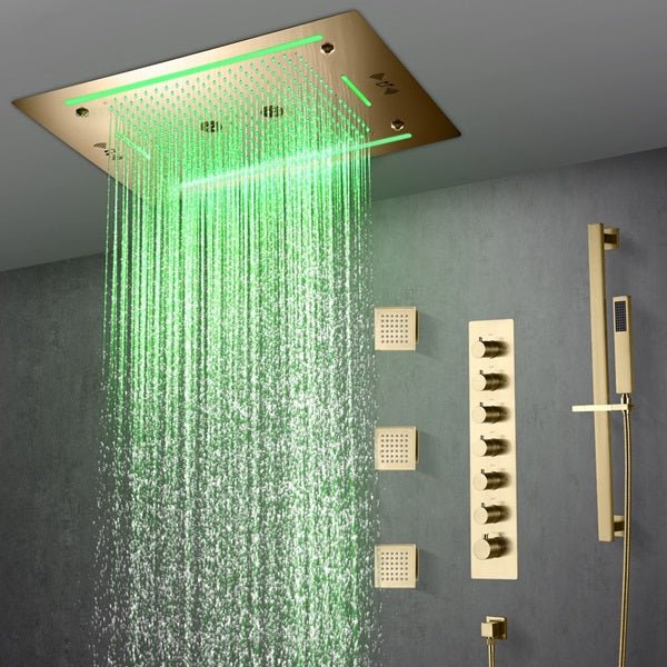 Cascada Venice 23"x31" Brushed Gold Music LED Shower System - View 14