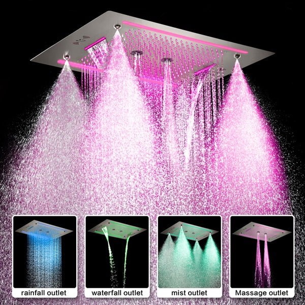 Cascada Venice 23"x31" Brushed Nickel Bluetooth LED Shower System - Side View