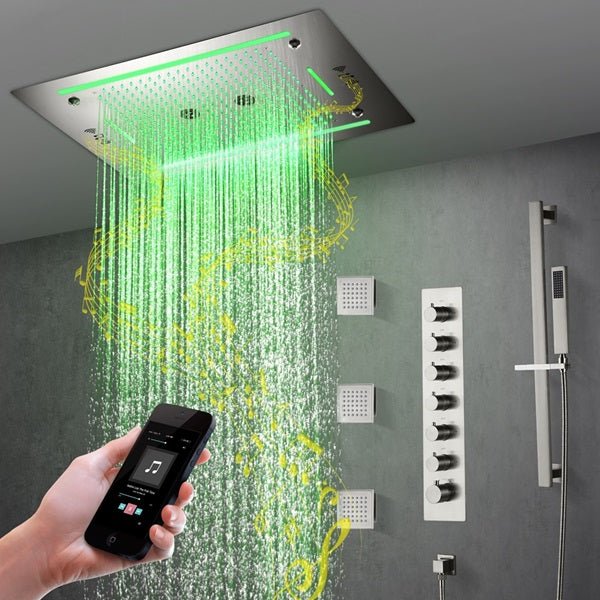 Cascada Venice 23"x31" Brushed Nickel Bluetooth LED Shower System