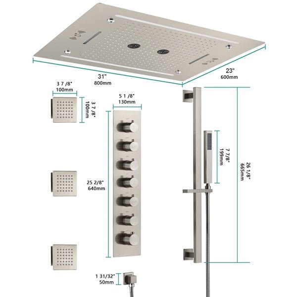 Cascada Venice 23"x31" Brushed Nickel Bluetooth LED Shower System - Lifestyle View