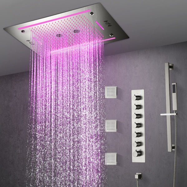 Cascada Venice 23"x31" Brushed Nickel Bluetooth LED Shower System - Installation View