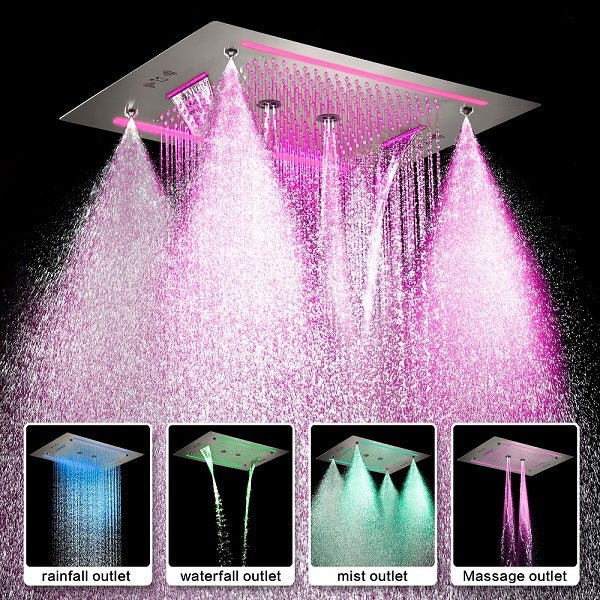 Cascada Venice 23"x31" Brushed Nickel Music LED Showerhead Shower Head - Side View