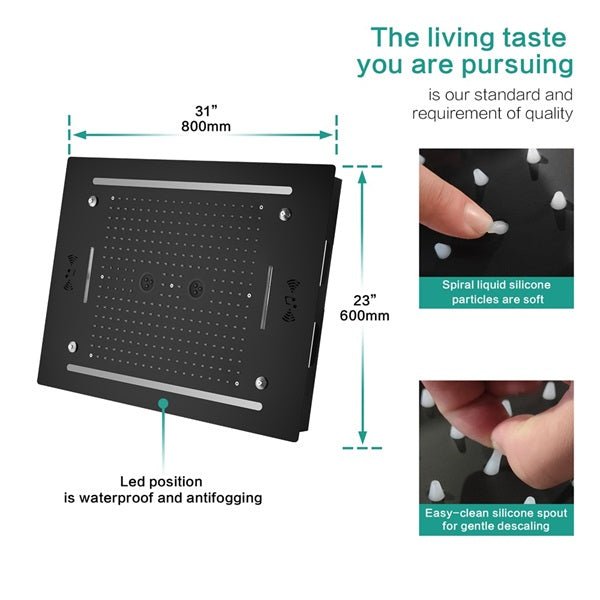 Cascada Venice 23"x31" Matte Black LED Shower System - Features
