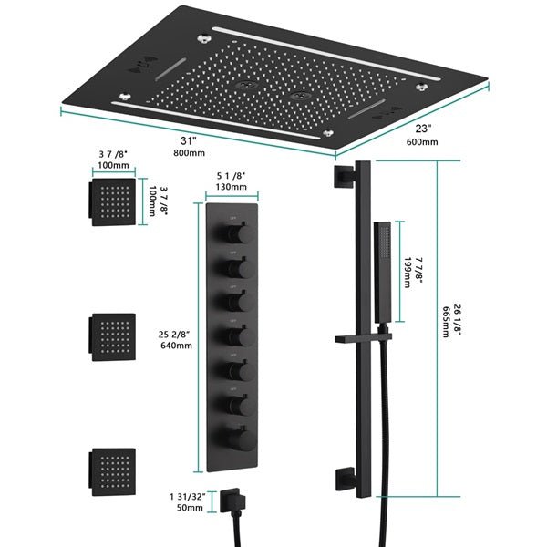 Cascada Venice 23"x31" Matte Black LED Shower System - Lifestyle View