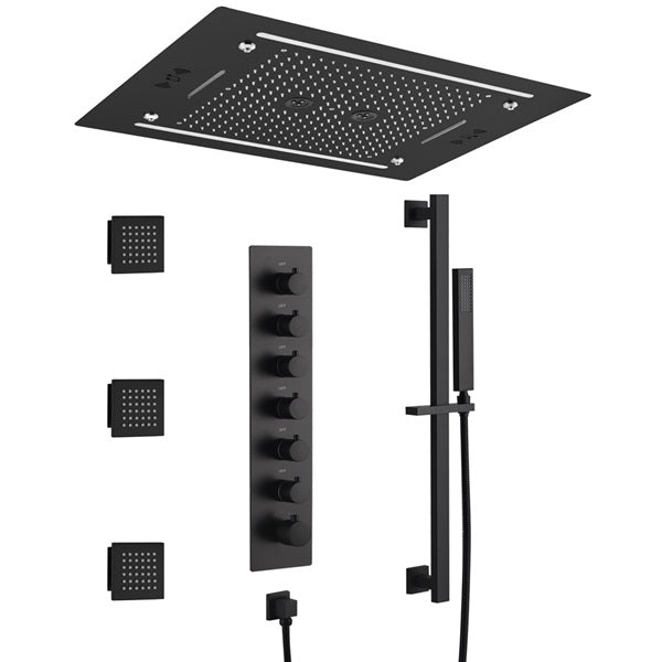 Cascada Venice 23"x31" Matte Black LED Shower System - Detail View