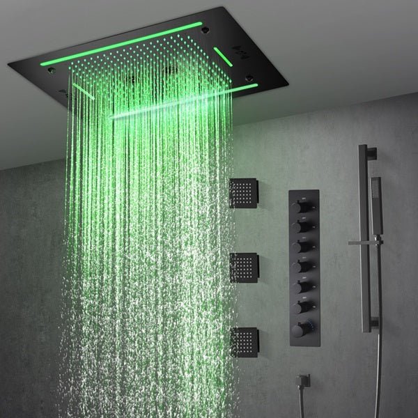 Cascada Venice 23"x31" Matte Black LED Shower System - View 13
