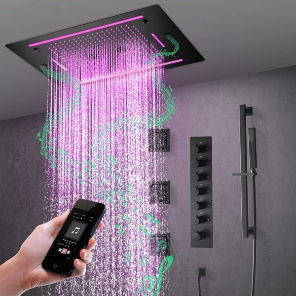Cascada Venice 23"x31" Matte Black LED Shower System - View 11