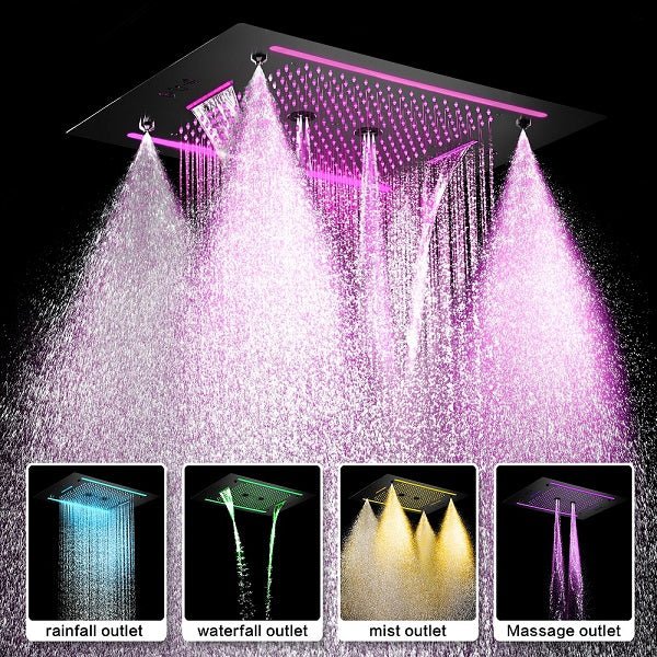 Cascada Venice 23"x31" Matte Black Music LED Showerhead Shower Head - Side View