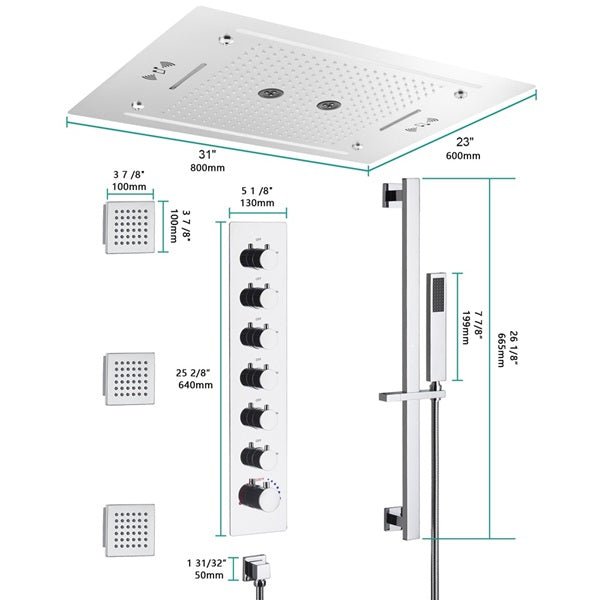 Cascada Venice 23"x31" Music LED Shower System - Dimensions