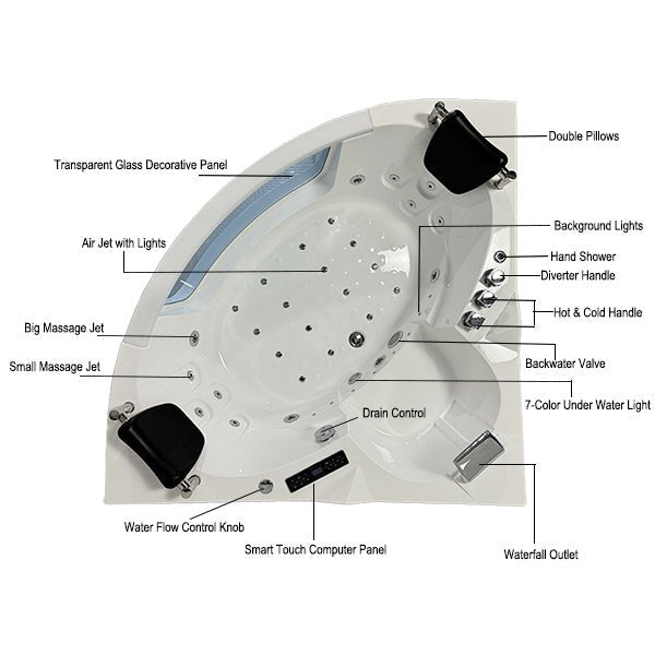 Cascada Venice Luxury Freestanding Acrylic Whirlpool Bathtub Spa LED Air Jets - Features