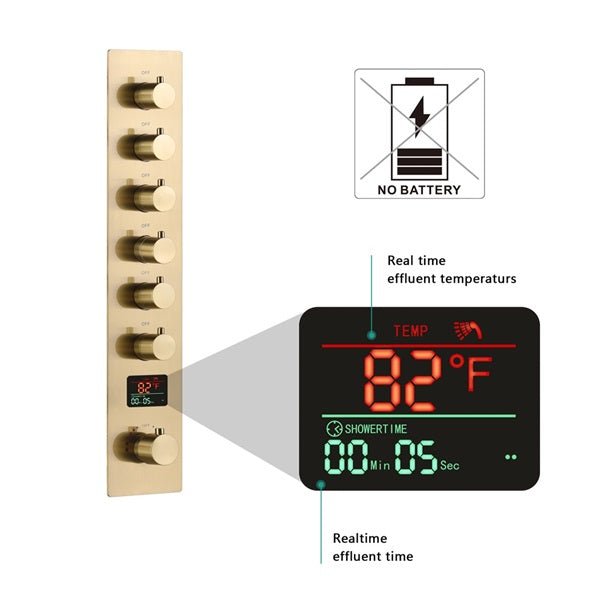 Cascada Verona 16"x36" Brushed Gold Music LED Digital Shower System - Detail View