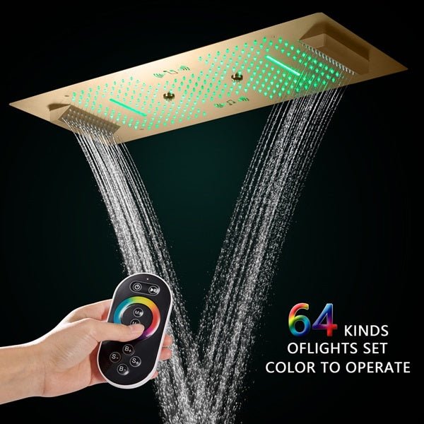 Cascada Verona 16"x36" Brushed Gold Music LED Digital Shower System - Dimensions