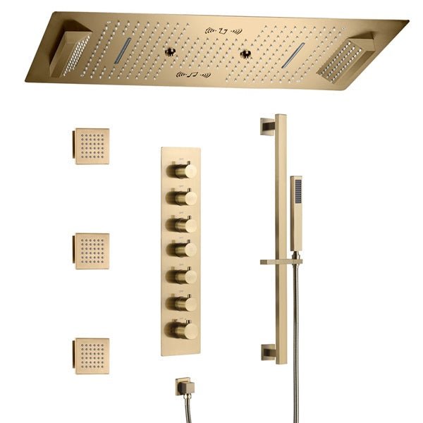 Cascada Verona 16"x36" Brushed Gold Music LED Shower System - View 9