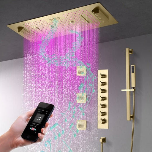 Cascada Verona 16"x36" Brushed Gold Music LED Shower System