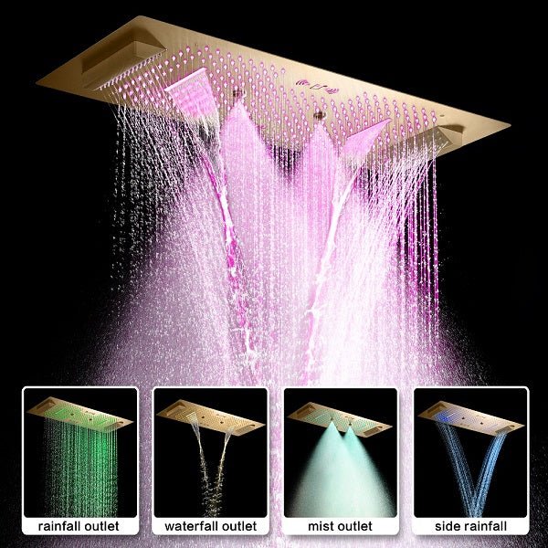 Cascada Verona 16"x36" Brushed Gold Music LED Showerhead Shower Head - Side View