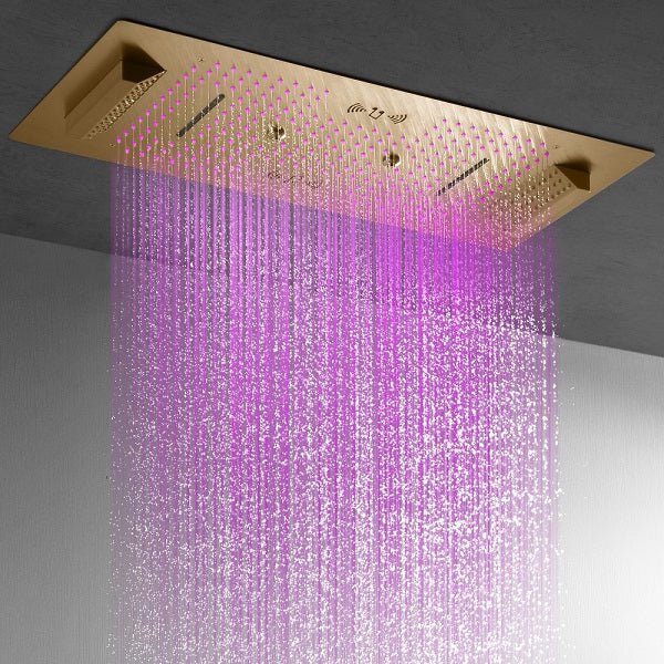Cascada Verona 16"x36" Brushed Gold Music LED Showerhead Shower Head - Features