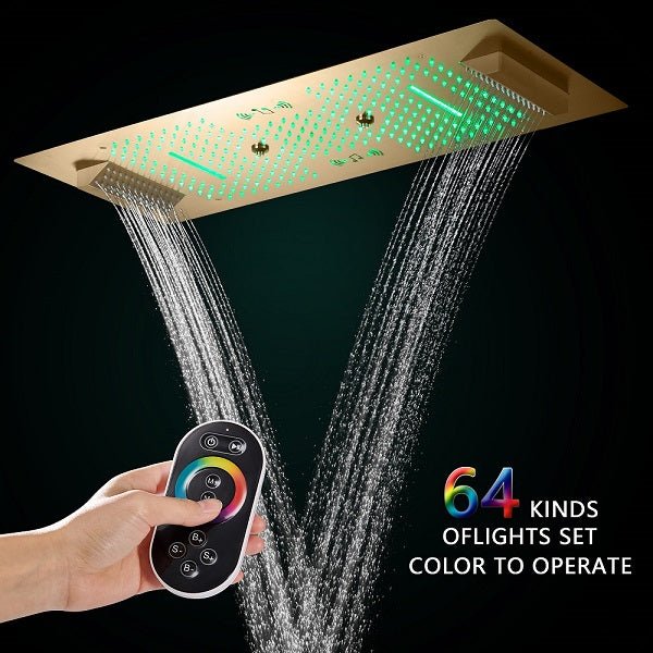 Cascada Verona 16"x36" Brushed Gold Music LED Showerhead Shower Head - Detail View