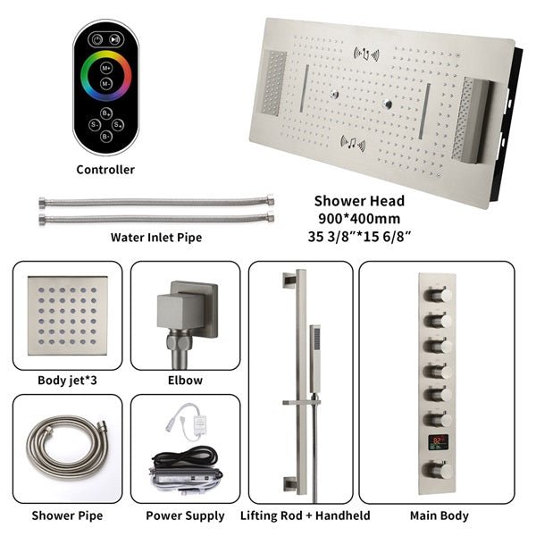 Cascada Verona 16"x36" Brushed Nickel Music LED Digital Shower System - Lifestyle View