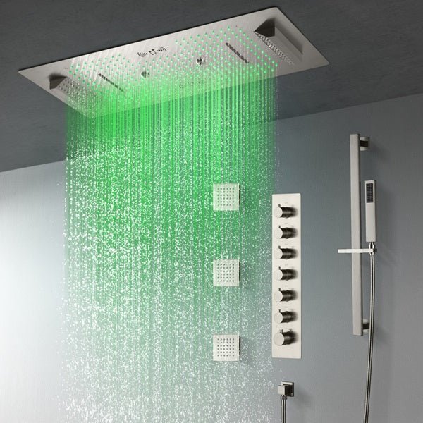 Cascada Verona 16"x36" Brushed Nickel Music LED Shower System - Installation View