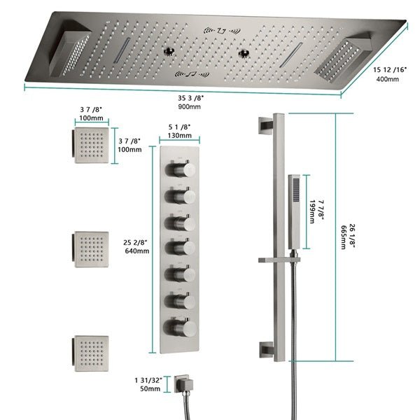 Cascada Verona 16"x36" Brushed Nickel Music LED Shower System - Lifestyle View