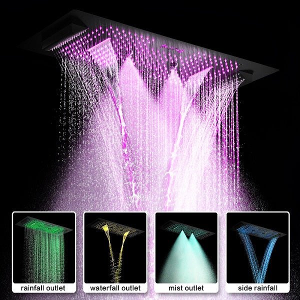 Cascada Verona 16"x36" Matte Black Bluetooth LED Showerhead Shower Head