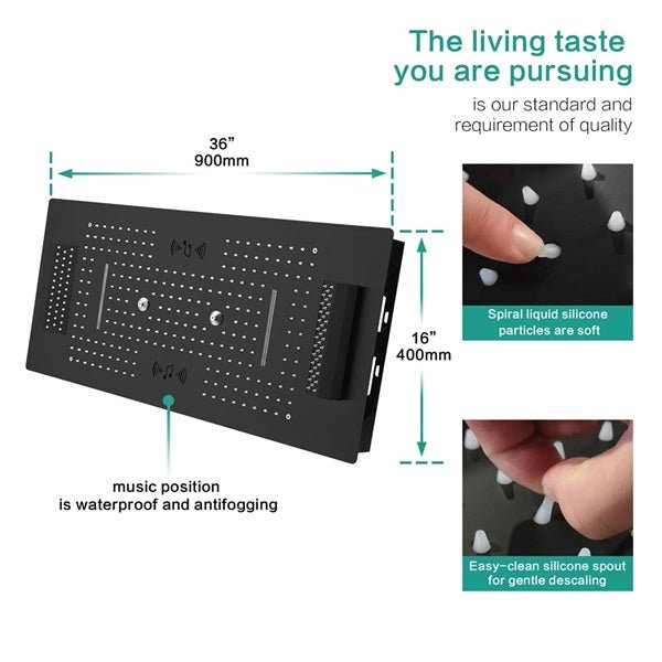 Cascada Verona 16"x36" Matte Black Music LED Digital Shower System - Features