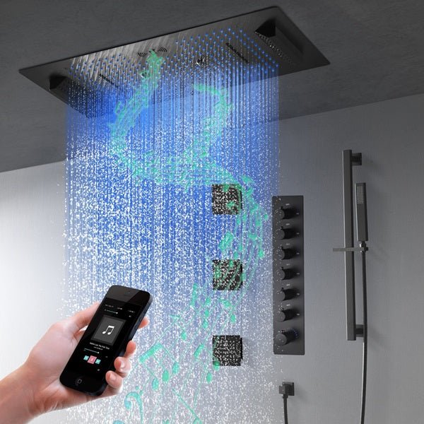 Cascada Verona 16"x36" Matte Black Music LED Digital Shower System