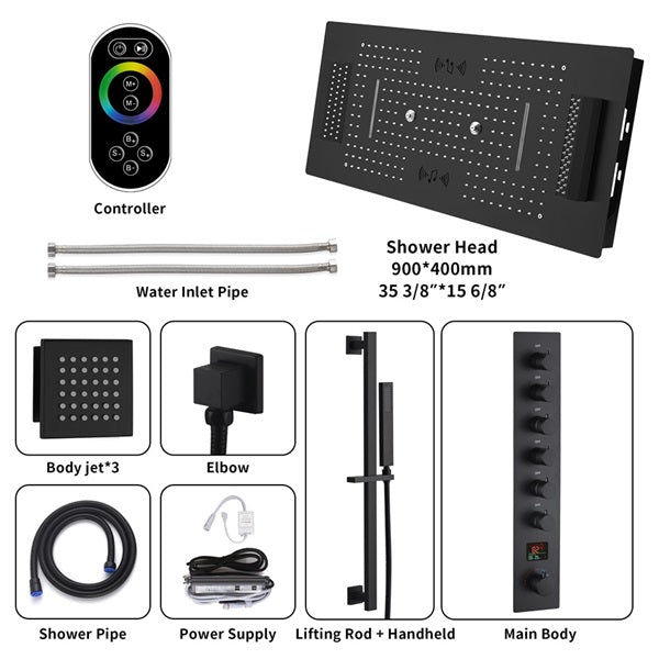 Cascada Verona 16"x36" Matte Black Music LED Digital Shower System - Lifestyle View
