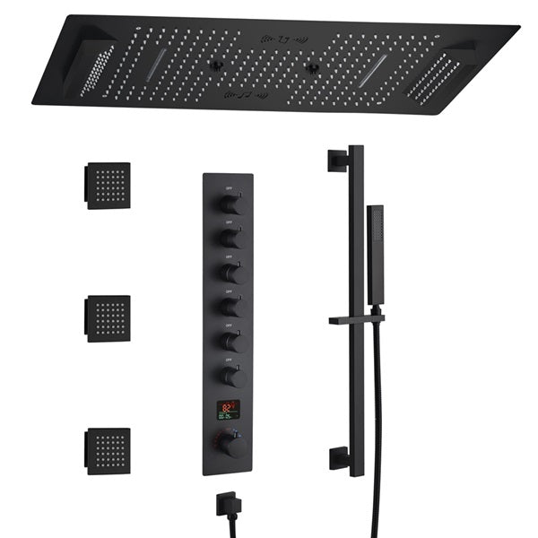 Cascada Verona 16"x36" Matte Black Music LED Digital Shower System - View 11