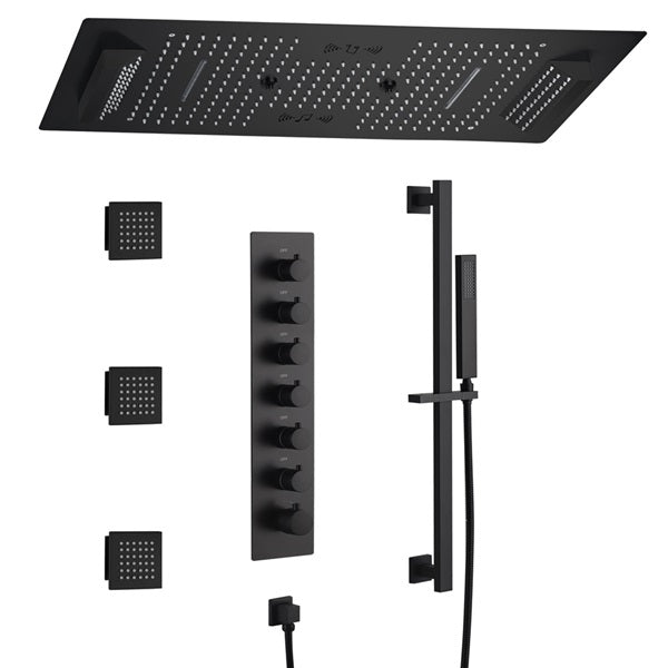 Cascada Verona 16"x36" Matte Black Music LED Shower System - Installation View