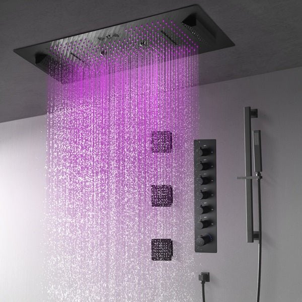 Cascada Verona 16"x36" Matte Black Music LED Shower System - Dimensions
