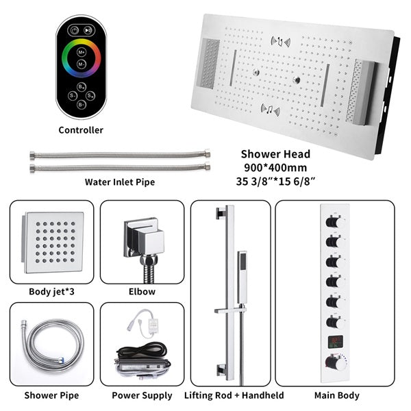 Cascada Verona 16"x36" Music LED Digital Shower System - Close-Up