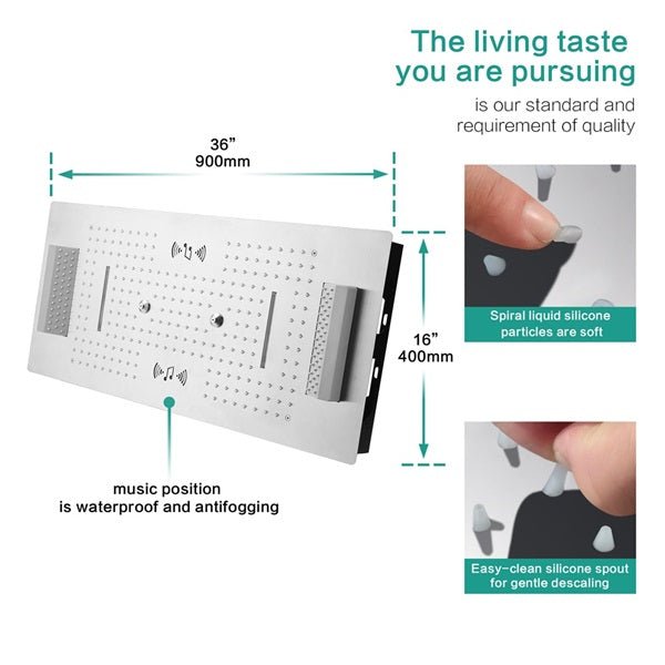 Cascada Verona 16"x36" Music LED Digital Shower System - Dimensions