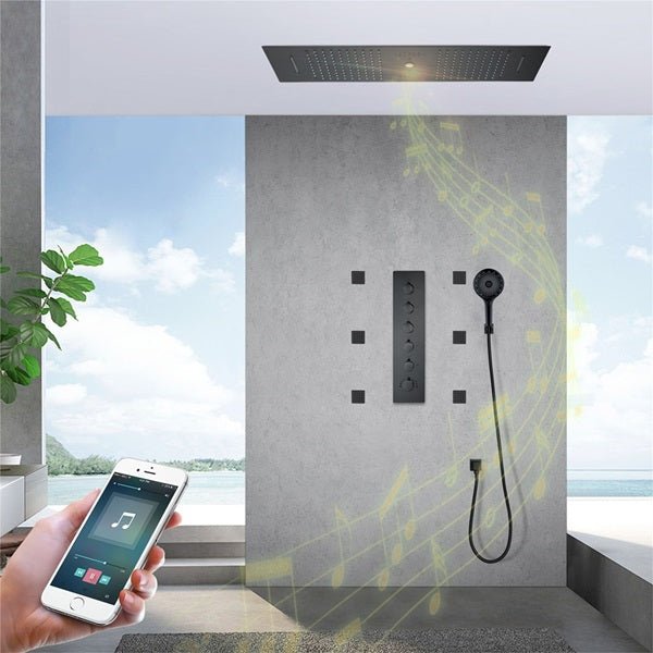 Cascada Victoria 12"x36" Matte Black LED Bluetooth Shower System