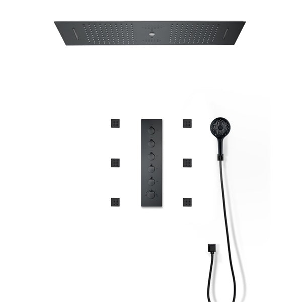 Cascada Victoria 12"x36" Matte Black LED Bluetooth Shower System - View 12