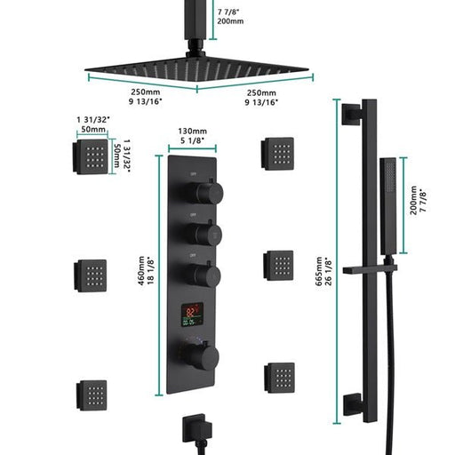 Cascada Volterra 10" Thermostatic Digital Shower System - Side View