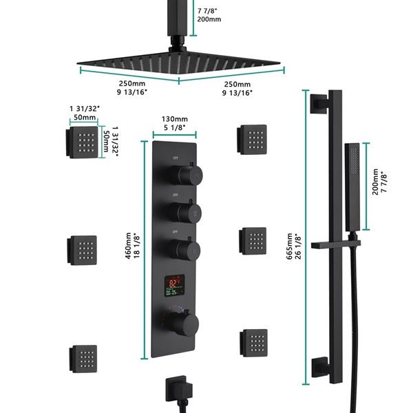 Cascada Volterra 10" Thermostatic Digital Shower System - Side View