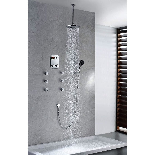 Cascada Showers Ceiling Mount Luxury 12" Circular Rainfall Shower Head Set