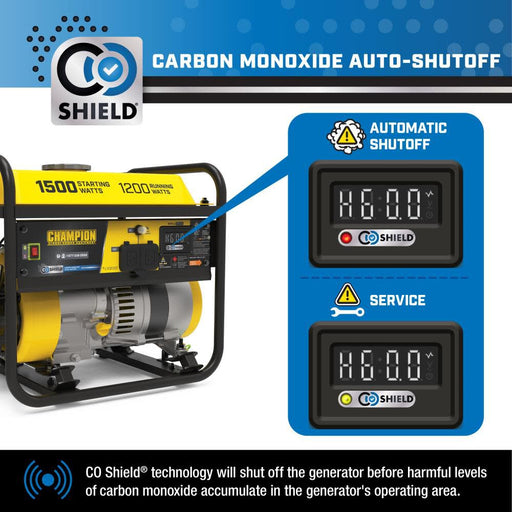 Champion Power Equipment 1200W Portable Generator with CO Shield® – 1500 Starting Watts, Gas Powered... - Side View