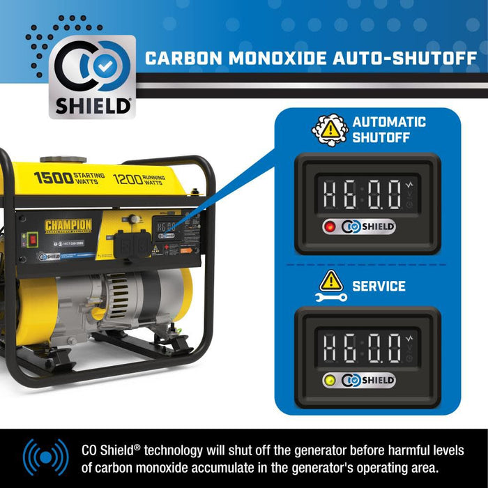 Champion Power Equipment 1200W Portable Generator with CO Shield® – 1500 Starting Watts, Gas Powered... - Side View