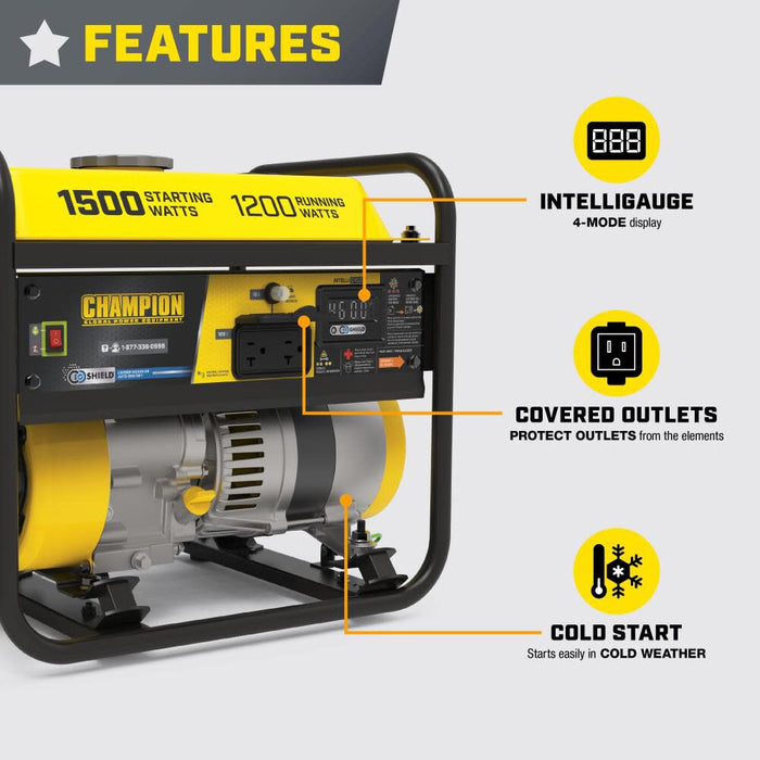Champion Power Equipment 1200W Portable Generator with CO Shield® – 1500 Starting Watts, Gas Powered Emergency... - Close-Up