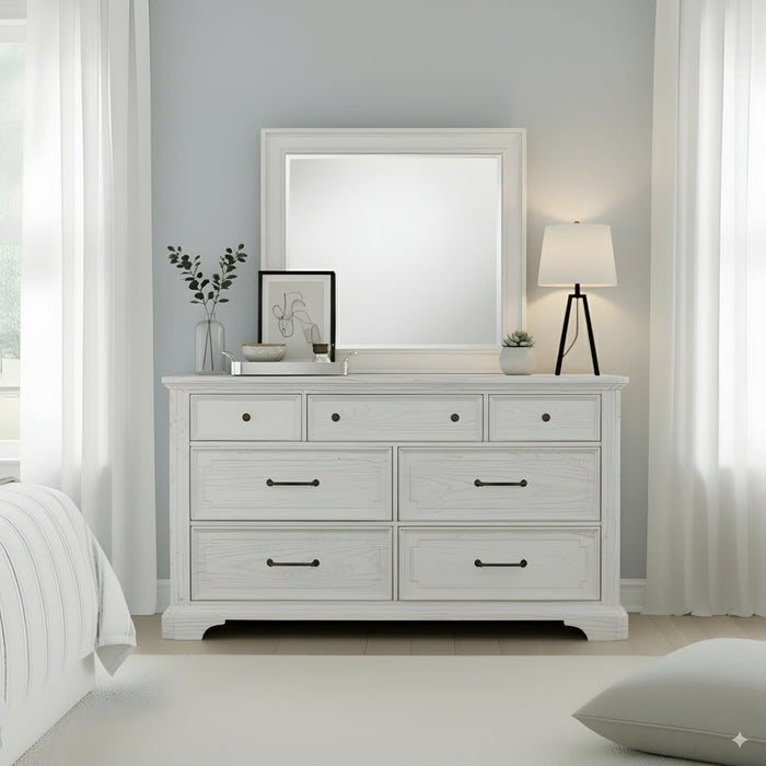 Alpine Furniture Clara Dresser & Mirror, White Mist