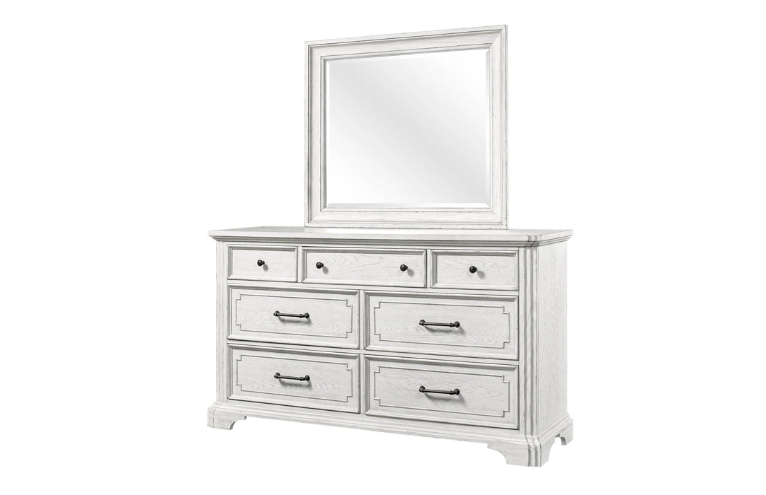 Alpine Furniture Clara Dresser & Mirror, White Mist