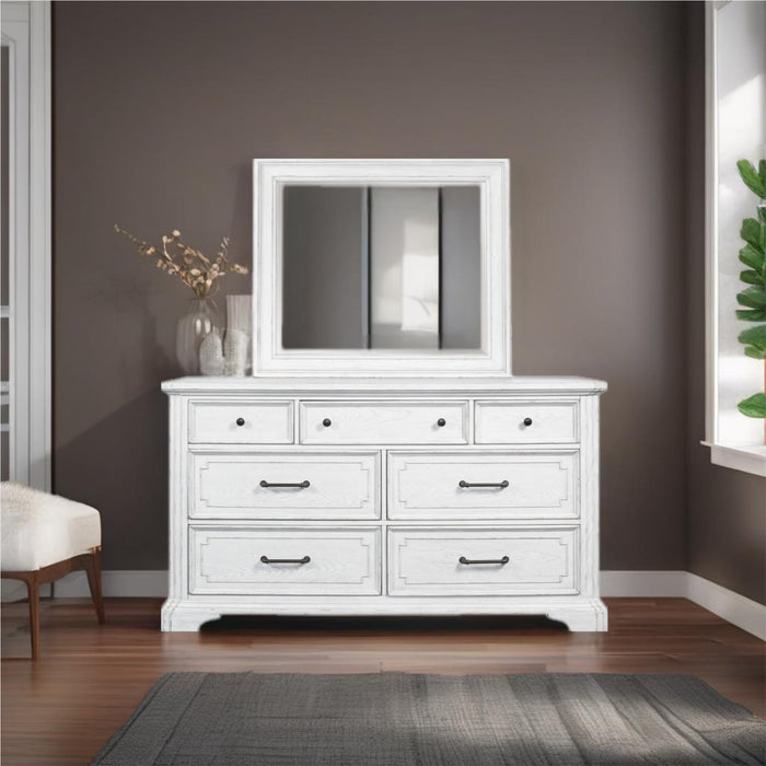 Alpine Furniture Clara Dresser & Mirror, White Mist