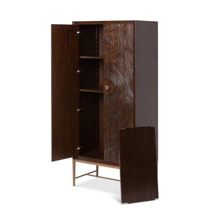 Addison Faux Bois Tall Cabinet - Elegant Walnut Beechwood Design with Antique Brass Accents