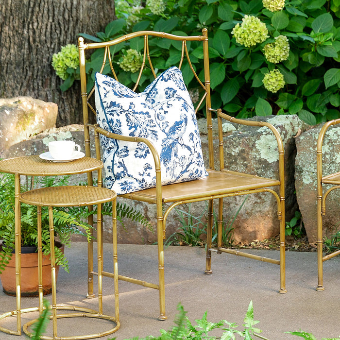 Roanoke Metal Porch Chair - Stylish Glazed Natural Iron Design with Bamboo Accents, Outdoor Safe!