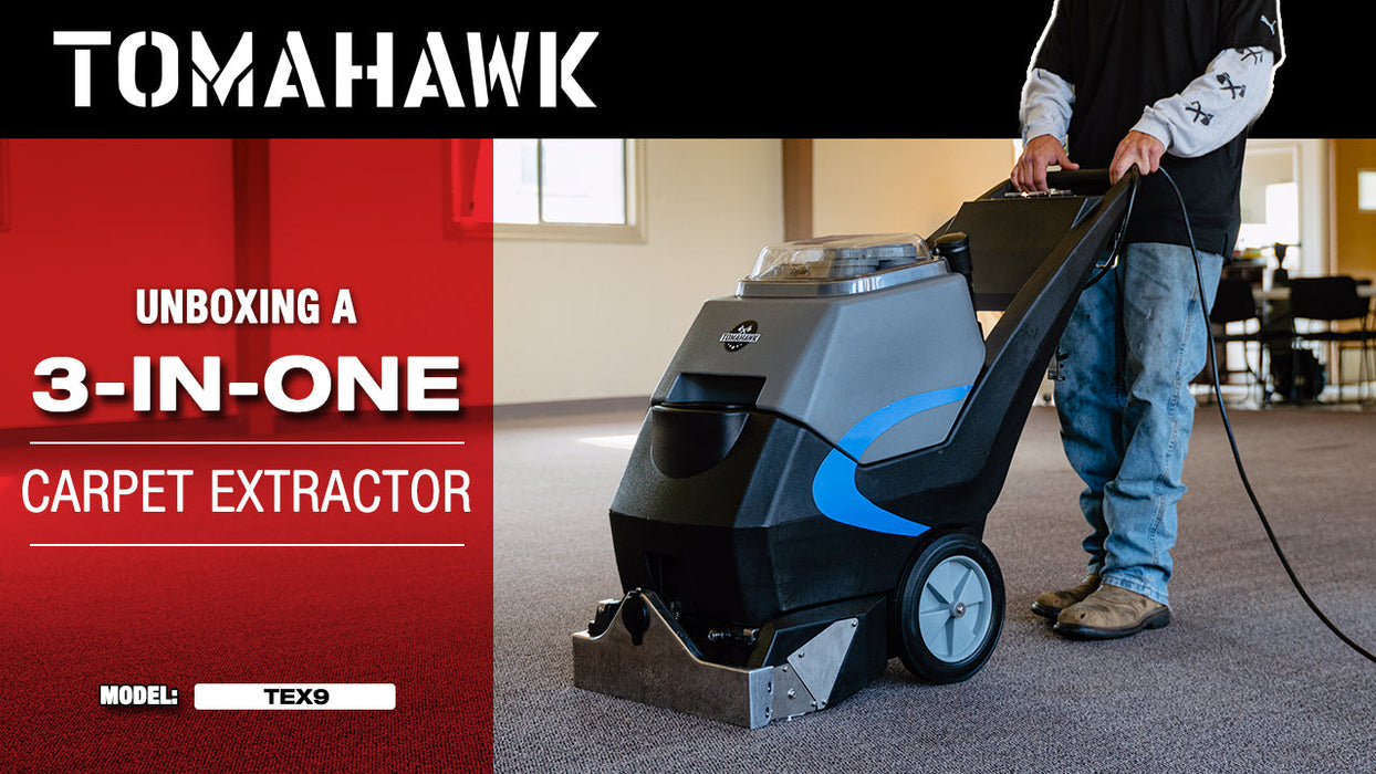 Tomahawk Power 3-in-1 Commercial Carpet Extractor Cleaner, 18” Width, 9 Gallon Dual Tanks, Dual 1000W Motors for Hotels,...