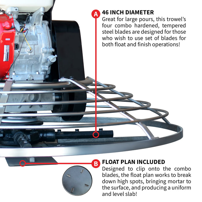 Tomahawk Power 46" Concrete Power Trowel 8.5HP Honda Combo Blades and Float Pan Cement Finishing Tool - Product Image 6