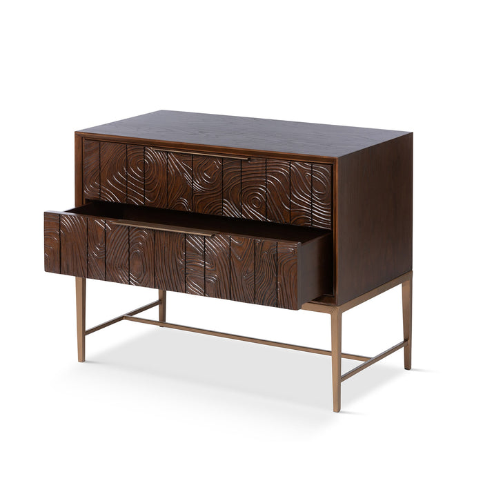 Addison Faux Bois 2-Drawer Chest in Walnut with Antique Brass Hardware - Stylish Storage Solution